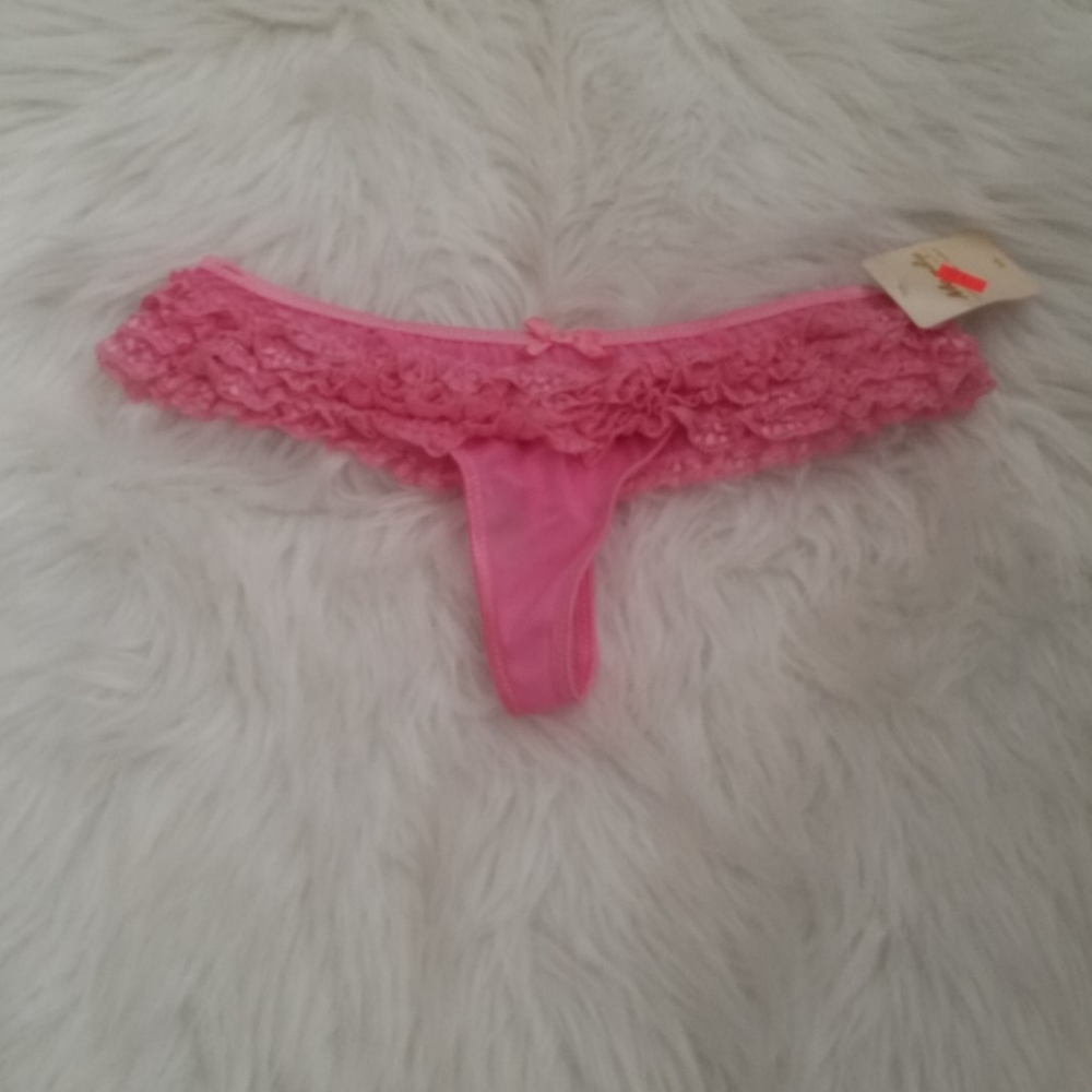 MANDY PINK RUFFLED LACE THONGS